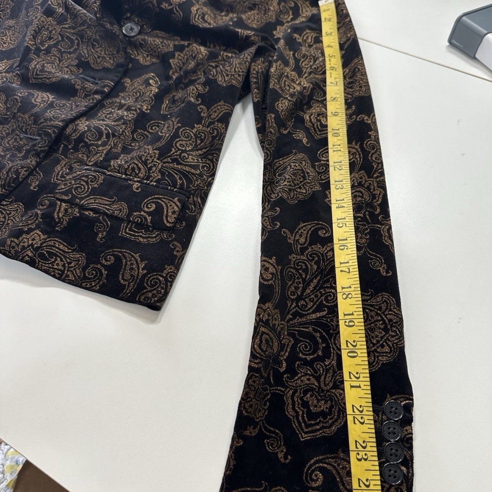 Lauren Ralph Lauren Black Gold Paisley Velvet Blazer Tailored Jacket W Sz 10 - Picture 15 of 16